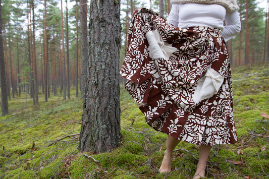 Handmade Brown Cotton Skirt with Pockets | Bohemian Style