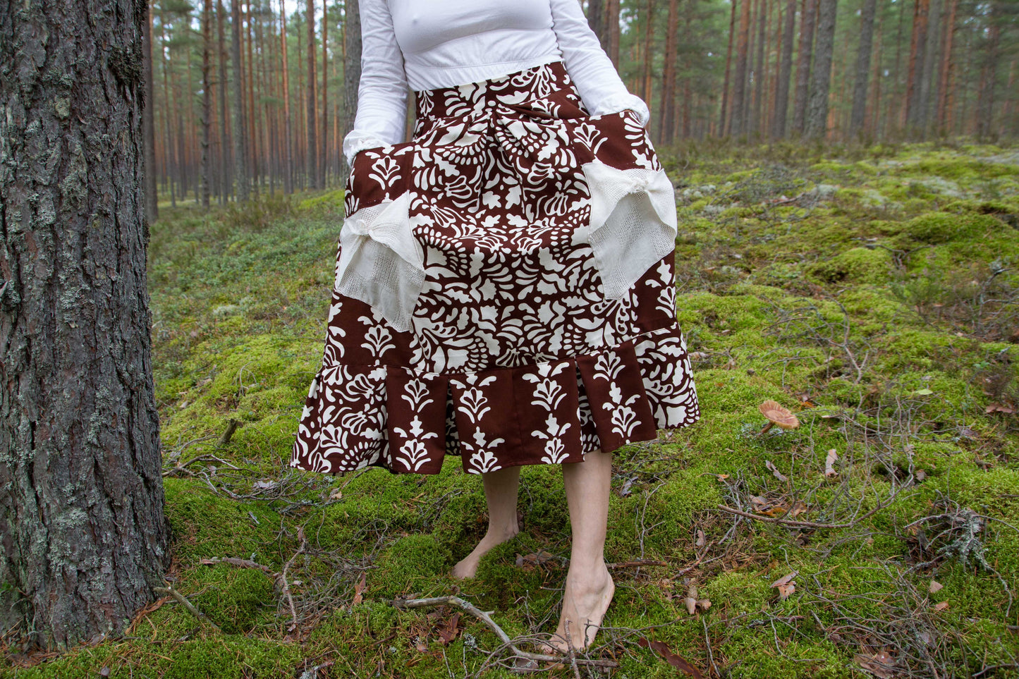 Handmade Brown Cotton Skirt with Pockets | Bohemian Style