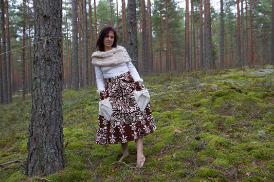 Handmade Brown Cotton Skirt with Pockets | Bohemian Style